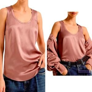 Brunello Cucinelli Tank Blouse Top Stretch Silk Satin size XL Color:  rose gold